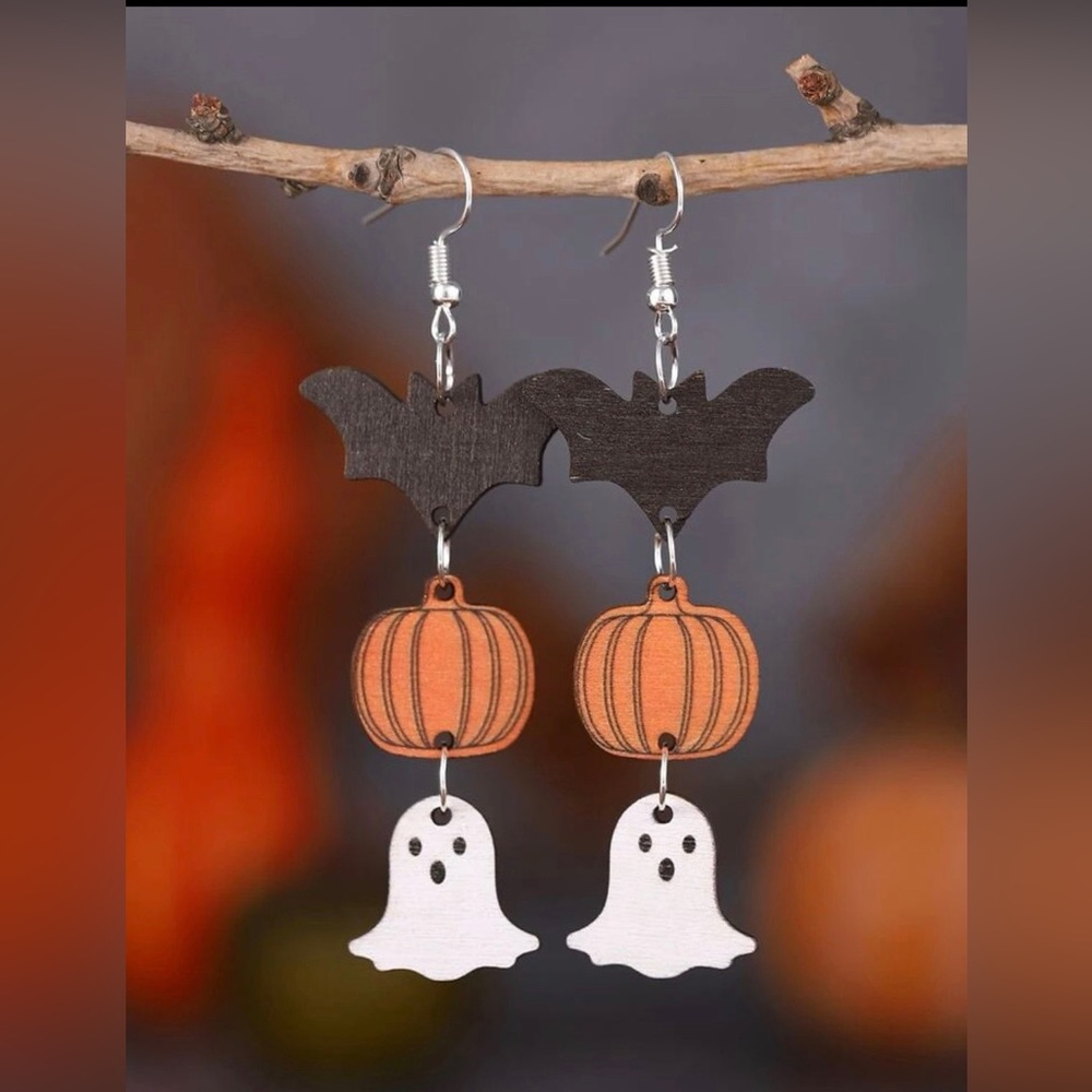 Wooden Halloween Eardrop Earrings
